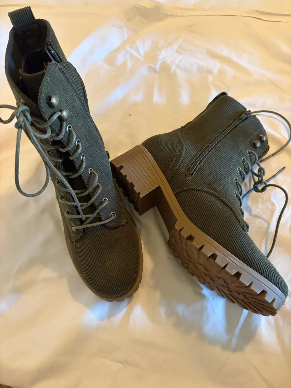 Sonoma Olive Lace-Up Combat Boots with Tan Lug Sole - Picture 1 of 9